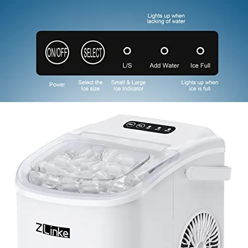 Zlinke Ultra-Quiet Portable Ice Maker - Silent Countertop Machine for Home and Office
