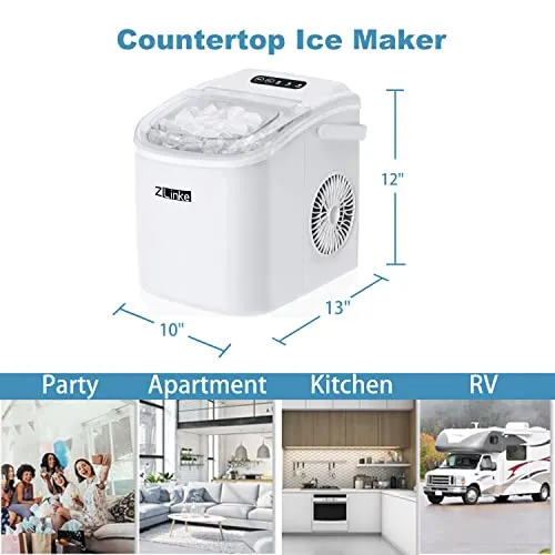 Zlinke Self-Cleaning Countertop Ice Maker Machine - Automatic Easy Maintenance Technology